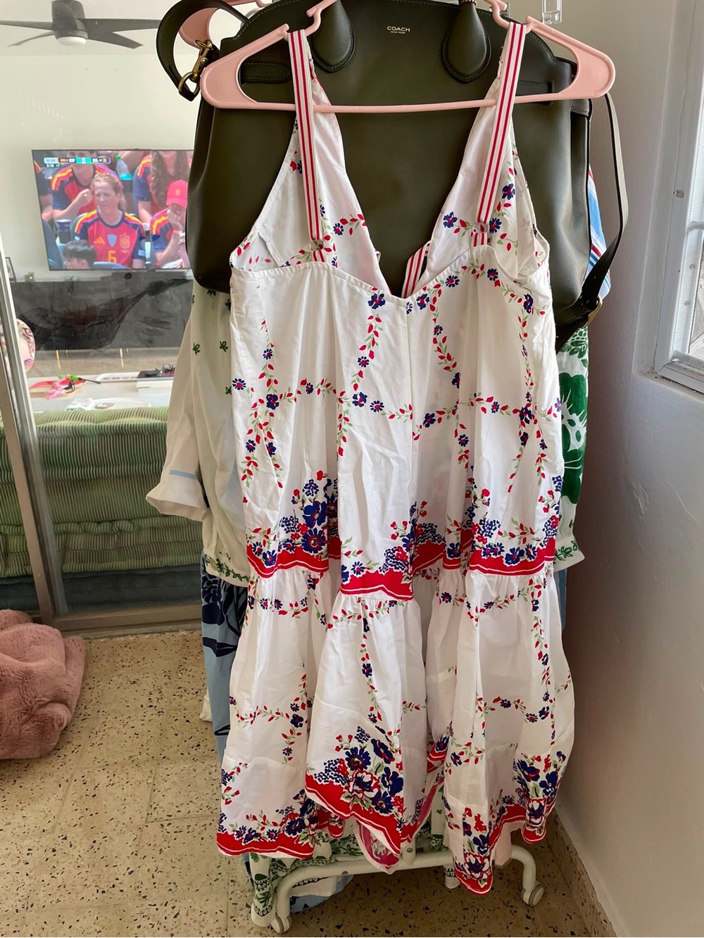 Anthropologie White Floral Tiered Sundress with Red Trim preloved like new - Picture 3 of 5